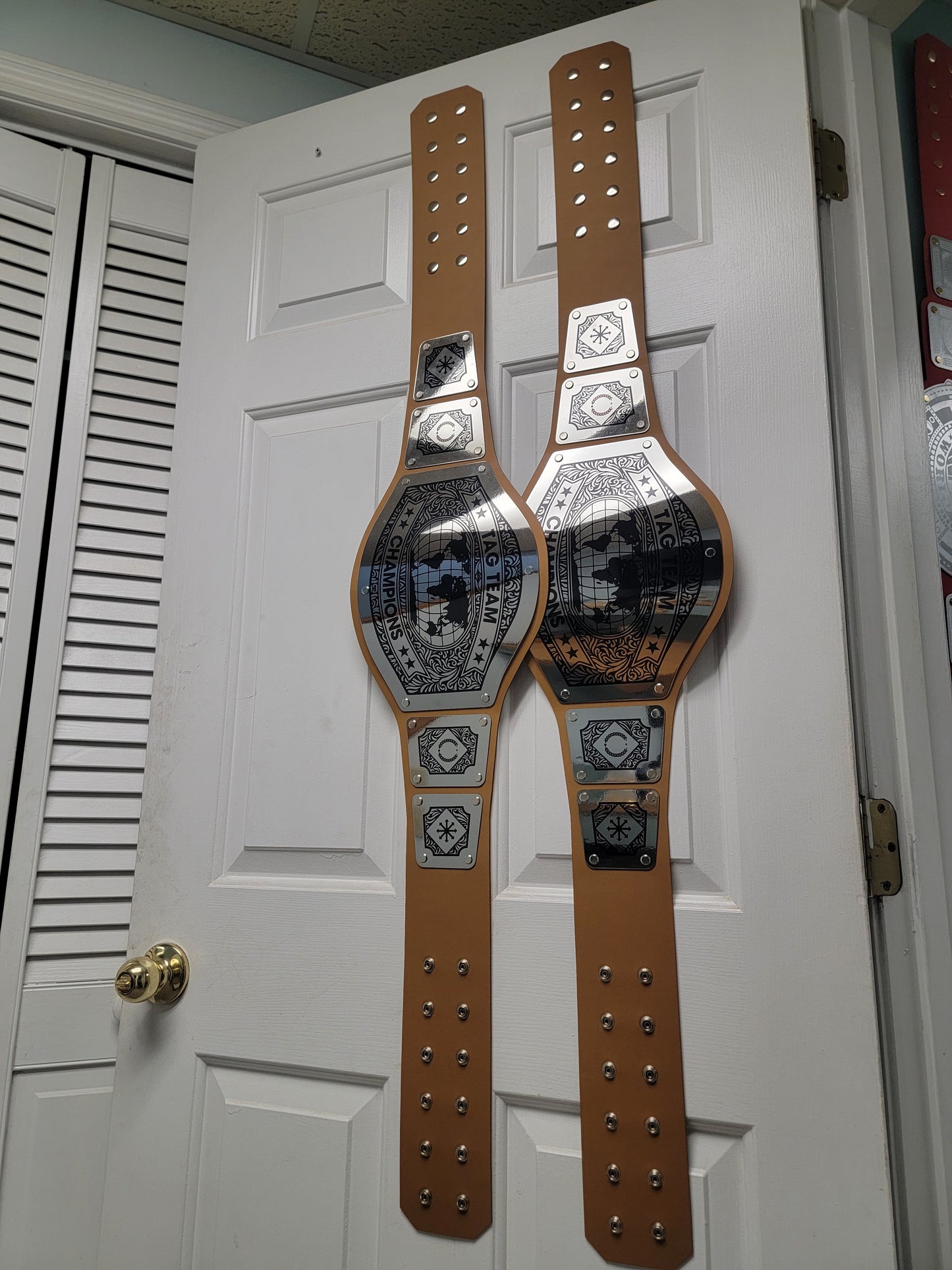 Tag Team Championship Belts - Avenger Series - Chrome- Peanut Butter Straps