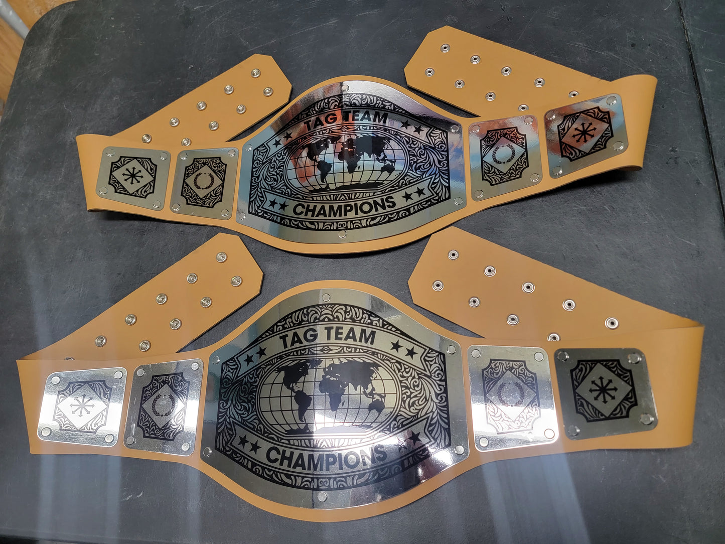 Tag Team Championship Belts - Avenger Series - Chrome- Peanut Butter Straps