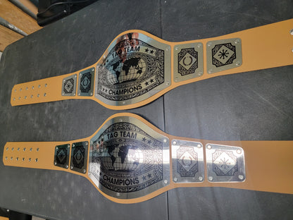 Tag Team Championship Belts - Avenger Series - Chrome- Peanut Butter Straps