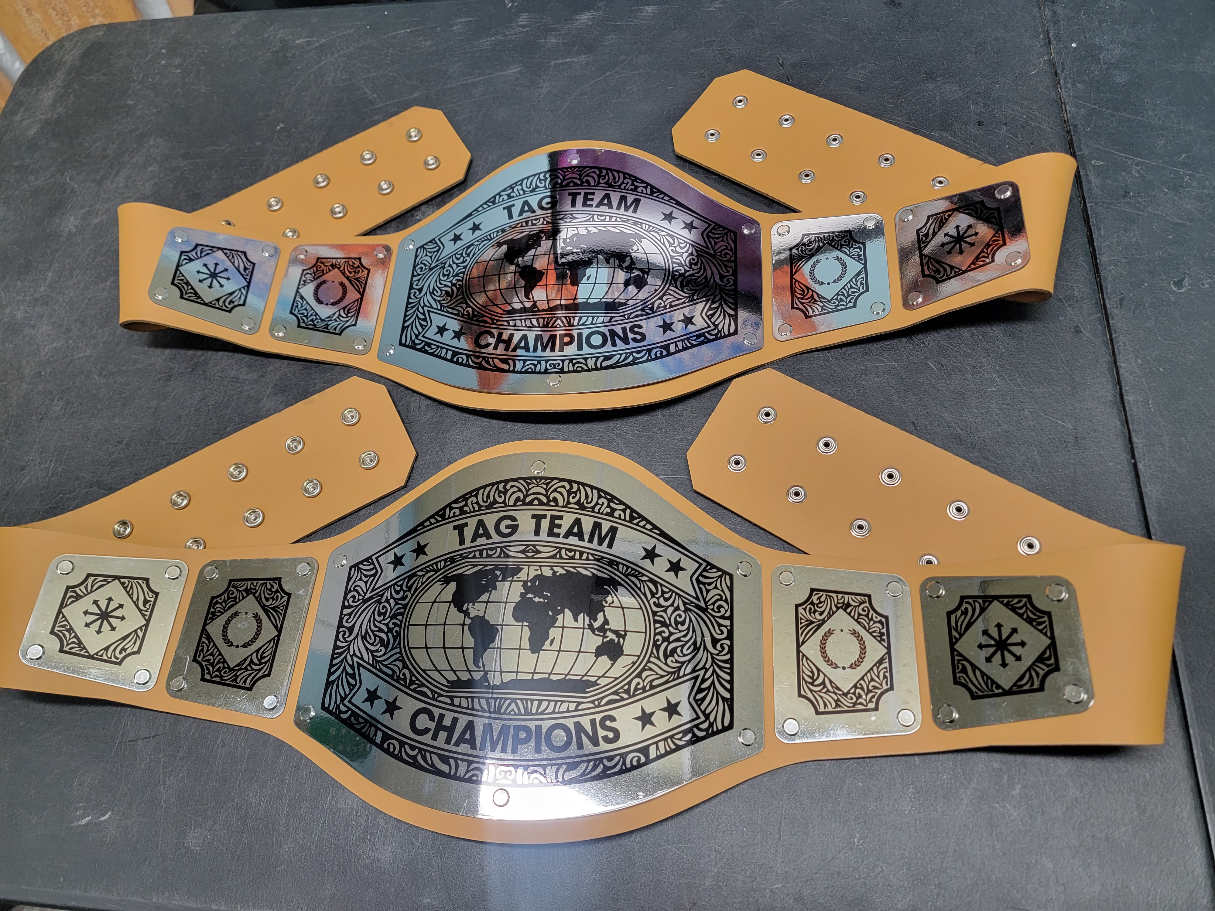 Tag Team Championship Belts - Avenger Series - Chrome- Peanut Butter Straps