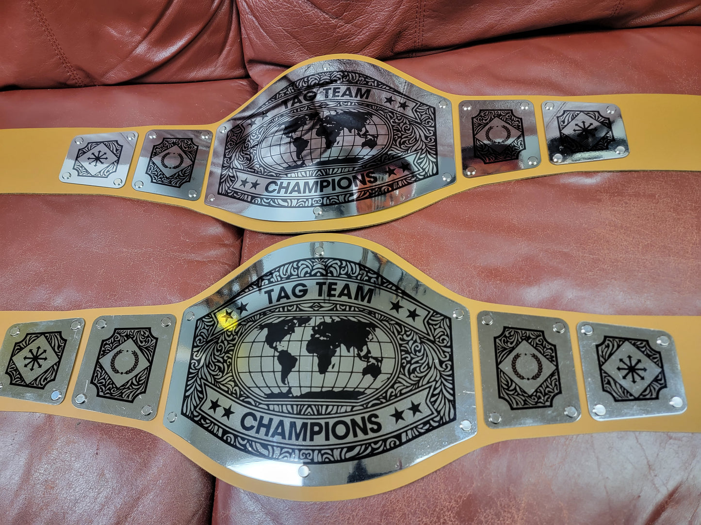 Tag Team Championship Belts - Avenger Series - Chrome- Peanut Butter Straps