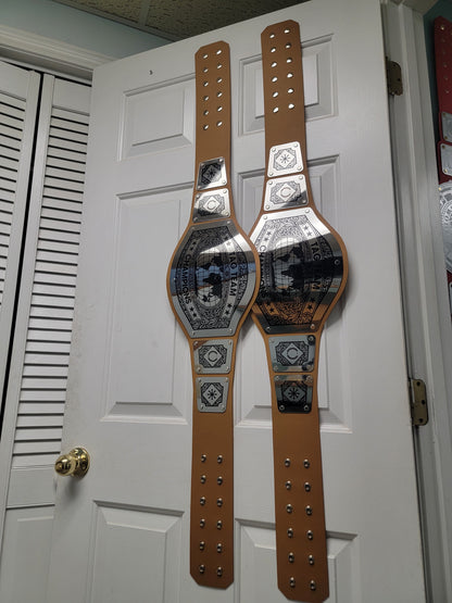 Tag Team Championship Belts - Avenger Series - Chrome- Peanut Butter Straps